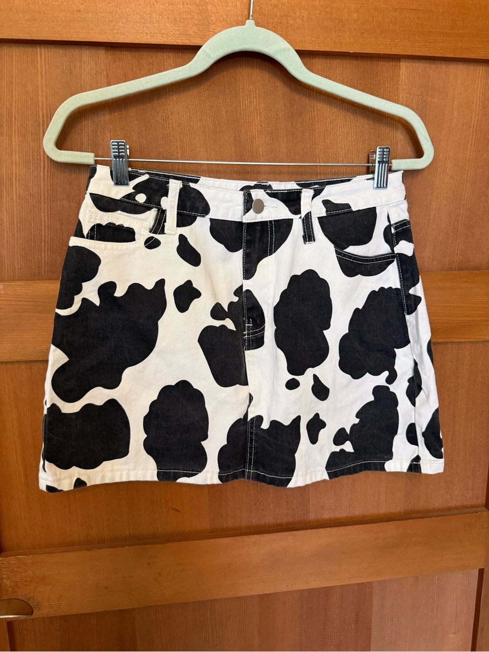 Cow-Print Denim Mini Skirt Small